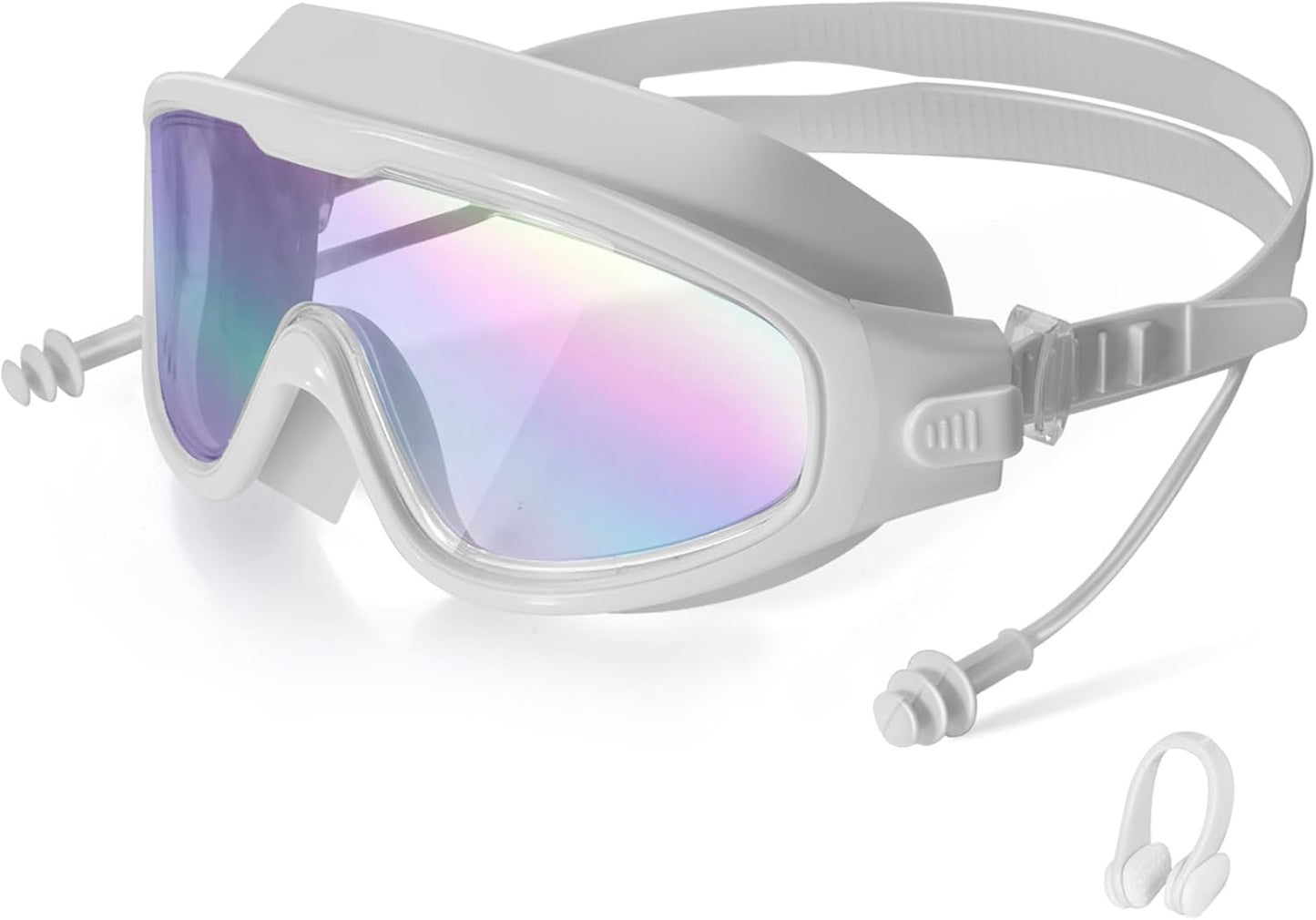 Adult Swimming Goggles,Leak-Proof,Anti-Fog Pool Glasses,Wide View Swim Goggles with Ear Plugs and Nose Clip