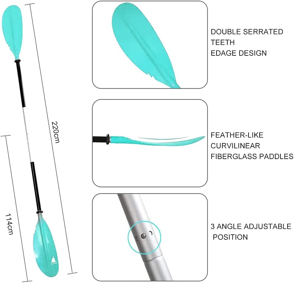 Kayak Paddle - Adjustable 2 Pieces Aluminum Alloy Shaft with Glass Fiber Blade for Surfing,Oar Fishing Easy Packable Travel