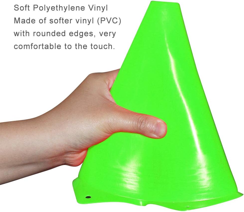 9 Inch Plastic Training Traffic Cones, Sport Cones, Agility Field Marker Cones for Soccer Basketball Football Drills Training, Outdoor Activity or Events - (Set of 10, 12, 15 or 24, 4 Colors)