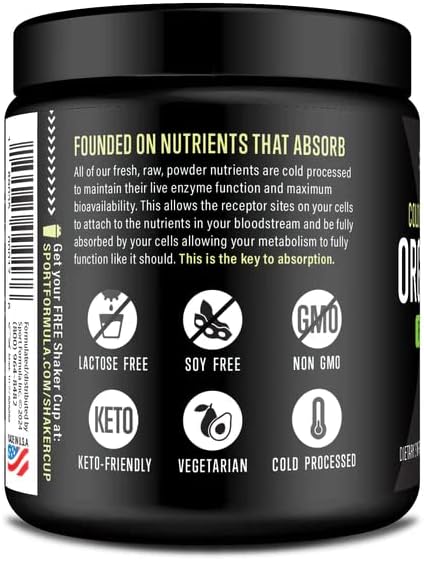 Organic Greens Superfood Powder, Cold Pressed Vegan and Keto Powder, Non-GMO, Low Calorie Daily Green Juice Powder