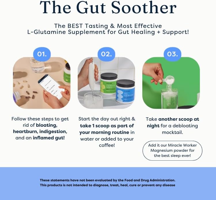 The Gut Soother L-Glutamine Powder Supplement: Restore Gut Lining, Soothe Digestive Discomfort While Promoting Overall Gut Health, 30 Servings (Vanilla)