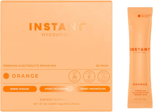 Instant Hydration Electrolytes Powder Packets - Citrus Orange Drink Mix - Zero Sugar - Keto, Vegan, Gluten-Free, Non-GMO - Boost Recovery, Brain Health, Muscle & Tissue Support- 30 Sticks