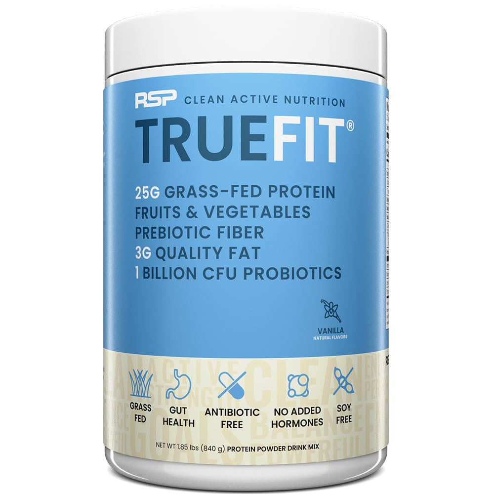 TrueFit Gut Healthy Protein Powder, Grass-Fed Whey Meal Replacement Shake with Prebiotics, Probiotics, & Organic Superfoods, Keto, Gluten Free 1.85 lbs