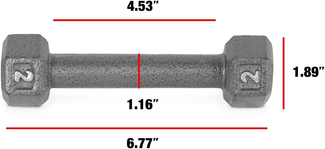 WF Athletic Supply Cast Iron Solid Hexagon Gray/Black Dumbbells, Strength Training Free Weights Set of 2 for Women and Men, Hand Weights Sold by Pairs, Multi-Select Size Options Available