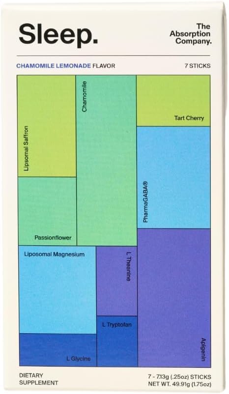 Sleep Aid Powder - Calming Drink for Deep Sleep with Liposomal Saffron, Magnesium & PharmaGABA Melatonin-Free Natural Supplement to Reduce Stress and Improve Sleep Quality Chamomile Lemonade 7 Sticks