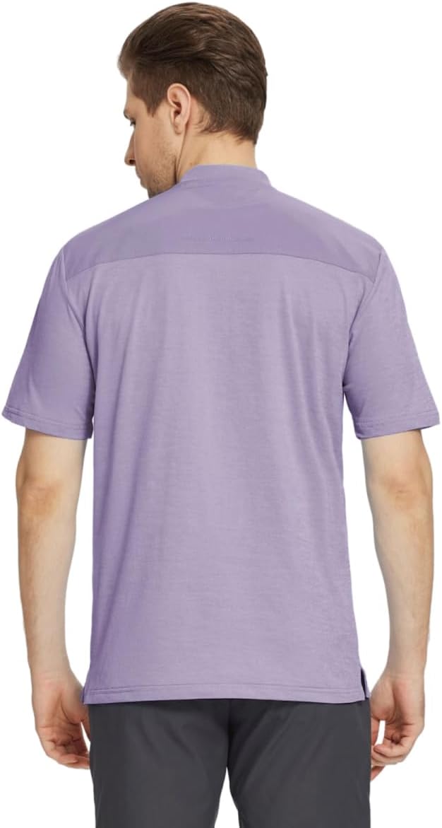 M MAELREG Collarless Golf Shirts for Men Dry Fit Moisture Wicking Performance Solid Casual Mens Henley Shirts Short Sleeve