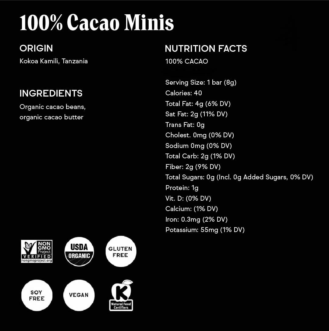 Raaka 100% Dark Chocolate Mini Bars | Unsweetened, Bitter, No Added Sugar or Artificial Sweeteners | Organic, Vegan, Gluten Free, Paleo, Kosher | Box of 30 Individually Wrapped Chocolates