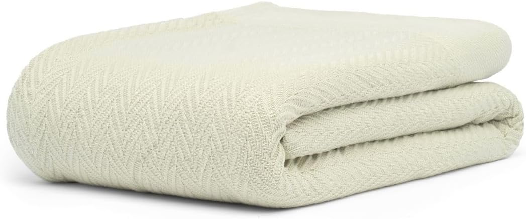 100% Cotton Herringbone Weave Blankets, 108" X 90" King, Throw Blanket for Bed, All Season Cotton Blanket, Cozy Blanket,Throws & Bed Blanket, Throw Blanket for Couch, Modern Home Decor -Sage