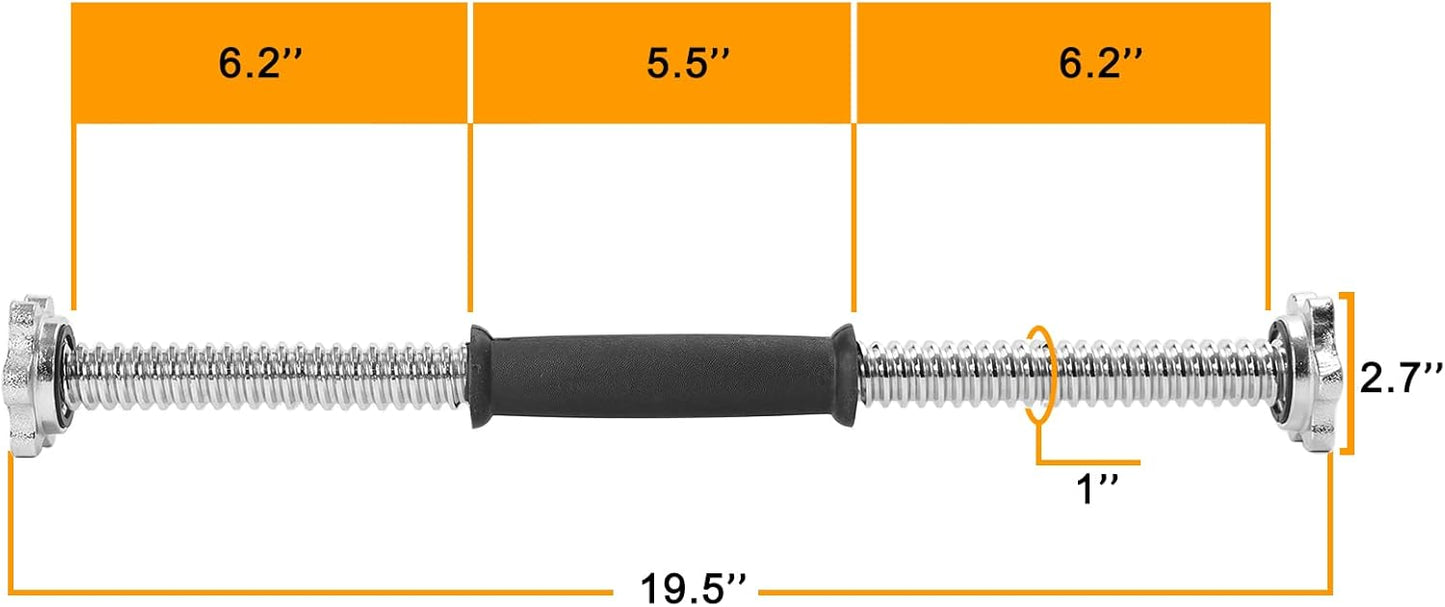 Threaded Dumbbell Rubber/Chrome Handles 1 Inch Pair, Adjustable Dumbbell Bar Handles, Fits Standard Weight Plates with 1” Diameter, for Gym Workouts, Exercise, Weightlifting, Sold in Pair