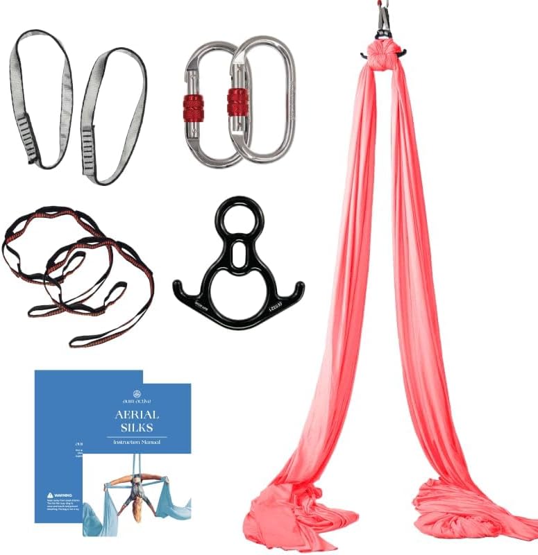 Aerial Silks Starter Kit - Durable 9 Yards of Aerial Yoga Hammock with Hardware & Guide - Aerial Swing for Acrobatic Flying Yoga & All Levels (Aerial Rigging Point Up to 13ft)