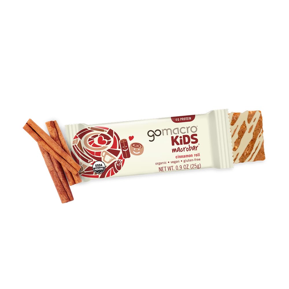 GoMacro Kids MacroBar Organic Vegan Snack Bars - Cinnamon Roll (0.90 Ounce Bars, 7 Count) (Pack of 2)