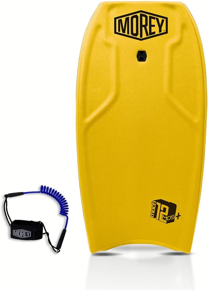 MOREY® Mach 12 MDS, 42.5" Bodyboard. Dynamic Speed Body Boards for Beach, for All Skill Levels, Embedded Fiberglass Stringer, with Coil Leash. Re-Engineered 2025 Model