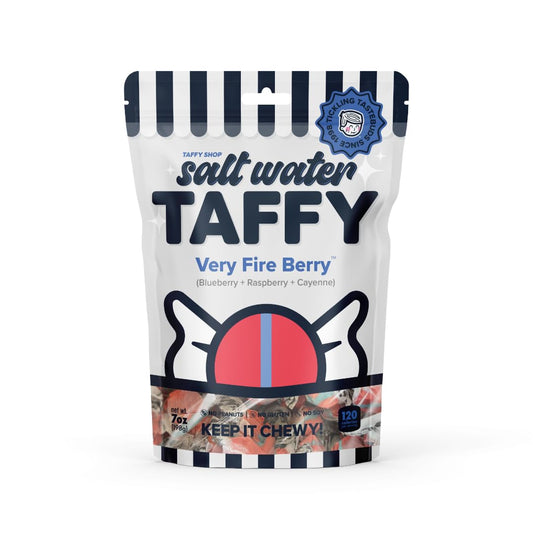 Taffy Shop Very Fire Berry, Blueberry Raspberry Cayenne Salt Water Taffy Gourmet Soft Chewy Candy, Bulk Sweet Snack, Fresh Gift & Gluten-Free, 140 Individually Wrapped Pieces (32oz)