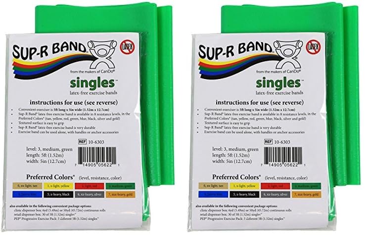 Cando 10-6303 Sup-R Latex Free Exercise Band, 5' Singles, Medium, Green (Pack of 2)