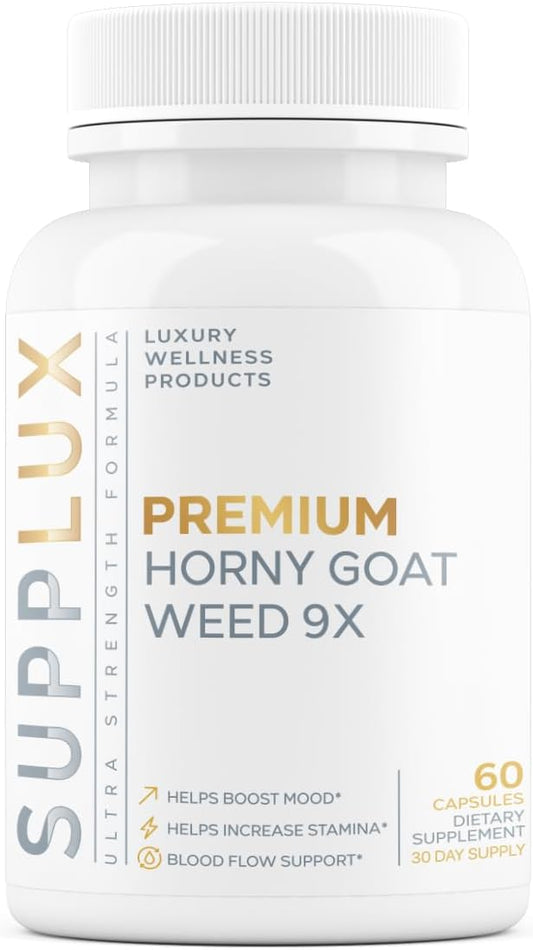 Premium Horny Goat Weed + 9 Ingredients - Performance Pills for Men for Fast Acting Blood-Flow, Build Muscle & Supports Men's Health | 9 Backed Ingredients | 3rd Party Tested Supplement - 60 Pills