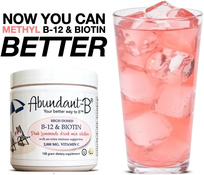 Sufficient-C Abundant-B High-Dose Methyl B-12 and Biotin Pink Lemonade Energy Drink Mix Solution - Flavor w/Function in Each Refreshing sip!