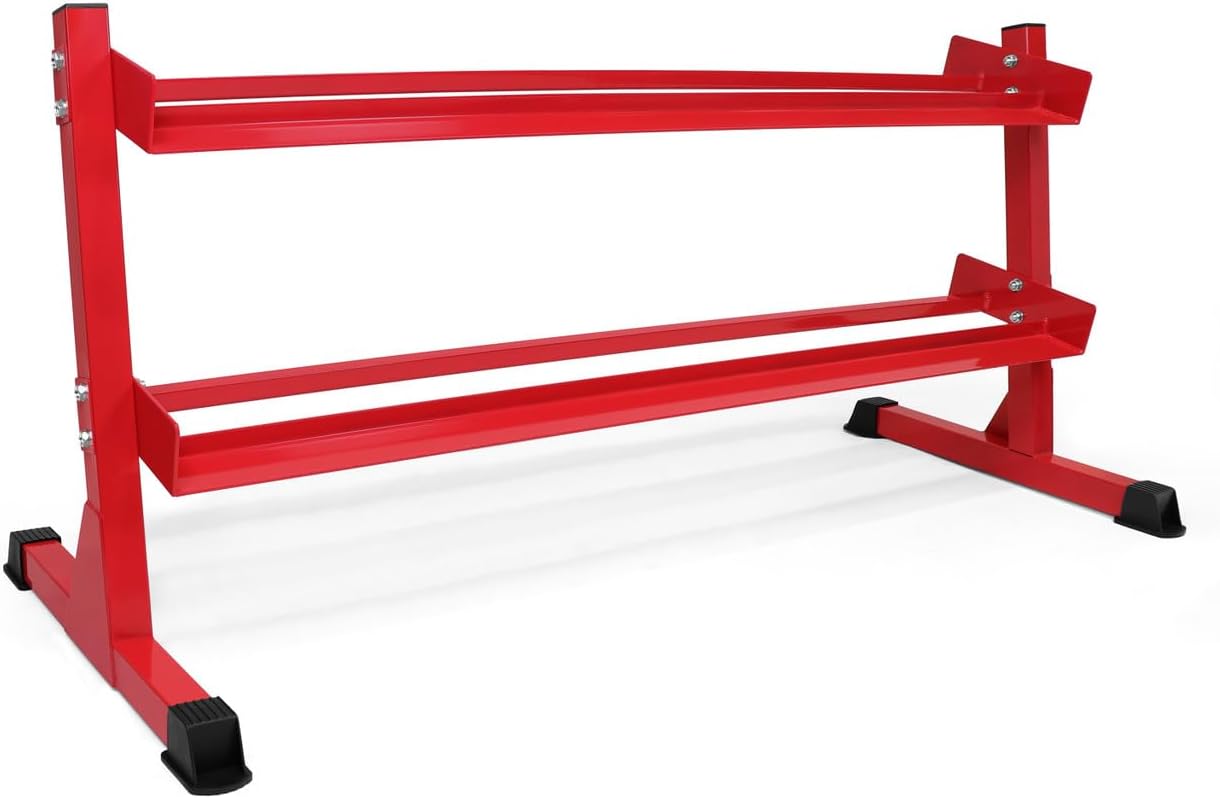 WF Athletic Supply Heavy-Duty Dumbbell Rack Stand, Weight Rack for Home Gym, Weight Holder, Available Sizes for Storage 5-50LB or 5-75LB Dumbbell Pairs, Black/Red/Green/Blue, RACK ONLY