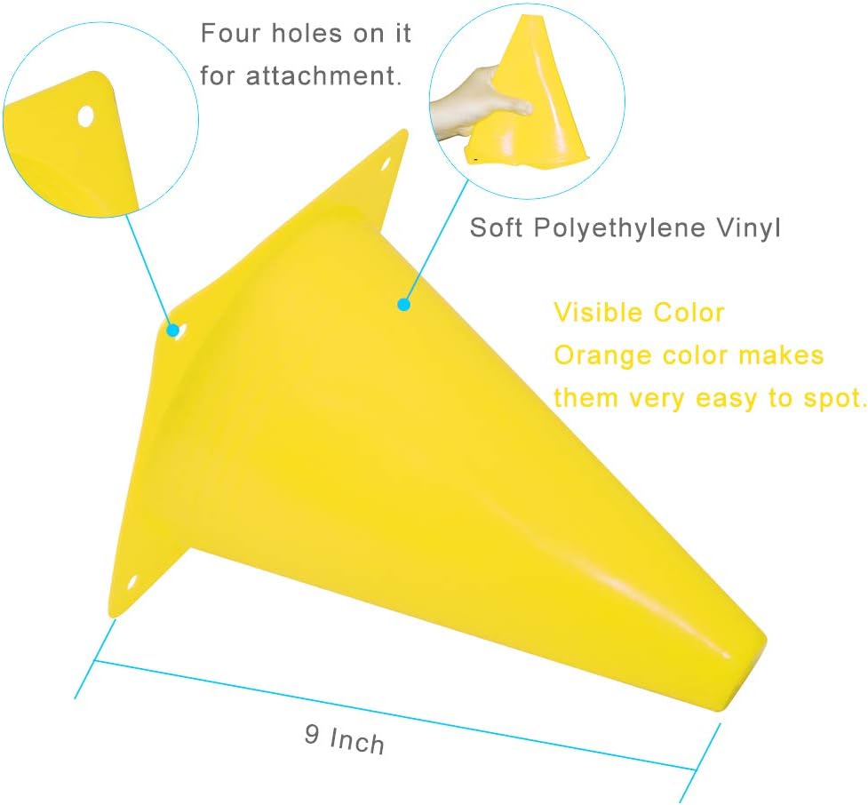 9 Inch Plastic Training Traffic Cones, Sport Cones, Agility Field Marker Cones for Soccer Basketball Football Drills Training, Outdoor Activity or Events - (Set of 10, 12, 15 or 24, 4 Colors)