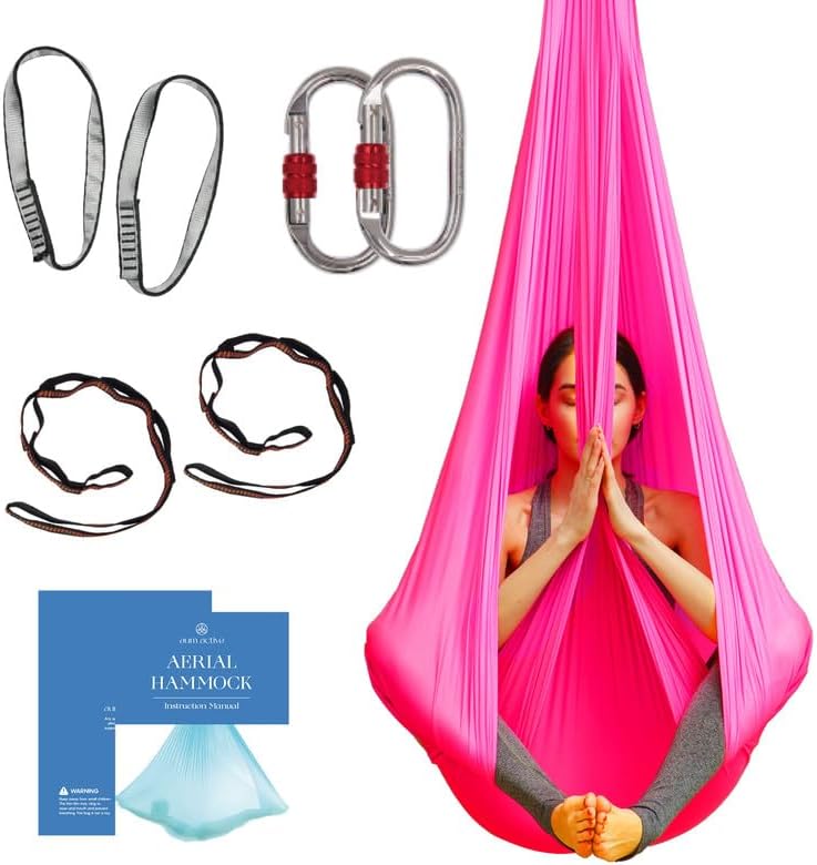 Aerial Silk Yoga Hammock & Swing for Home, Inversion Exercises, Starter Kit for All Levels - Durable with Extension Straps, Carabiners, and Pose Guide