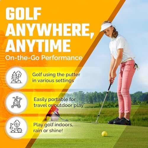 Kids Putter Set with Extendable Shaft – Adjustable Mini Golf Putter for Junior Golfers – Left & Right-Handed Training Club – Includes 3 Balls – Silver, 17"-35"