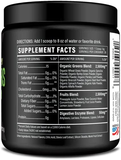Organic Greens Superfood Powder, Cold Pressed Vegan and Keto Powder, Non-GMO, Low Calorie Daily Green Juice Powder