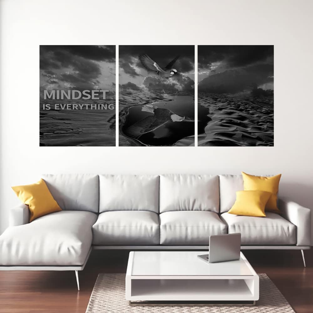 Yetaryy 3 Panels Inspirational Canvas Painting Motivational Wall Art Success Framed Poster Grind Hustle Positive Quotes Wall Poster Office Inspirational Wall Decor 36''W x 16''H (Animals-HeiYing-3S)