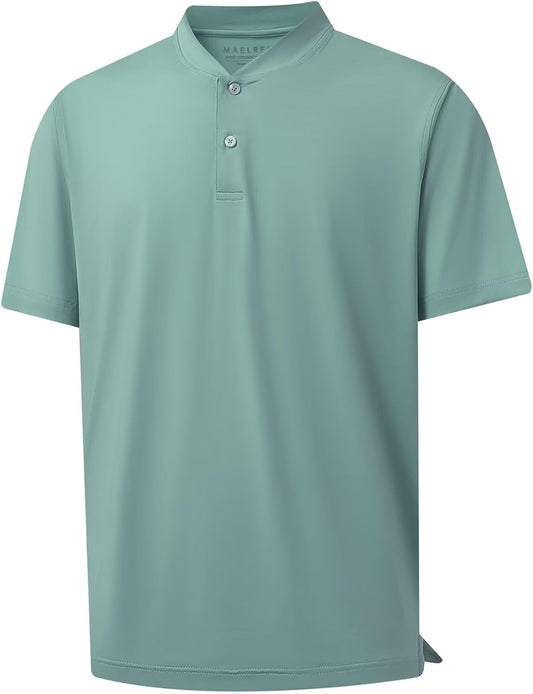 M MAELREG Collarless Golf Shirts for Men Dry Fit Moisture Wicking Performance Solid Casual Mens Henley Shirts Short Sleeve