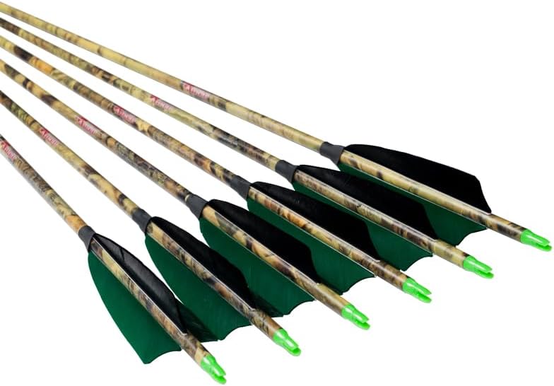 Archery 30" 32" 400 500 Spine Carbon Hunting Arrows Turkey Feather for Compound Recurve Bow Longbow Practice Target Camo Arrow Pack of 12PCS