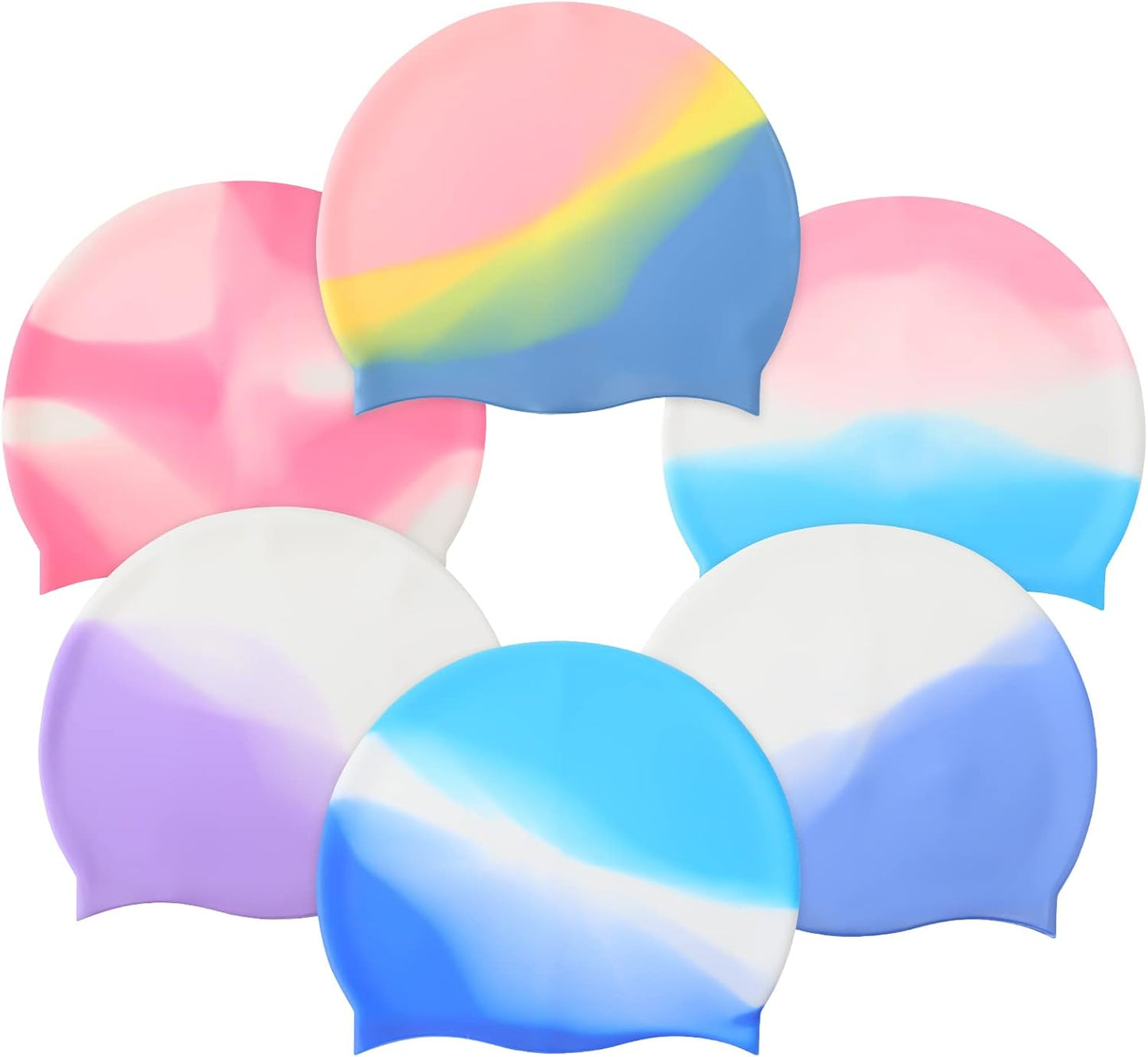 Syhood 6 Pieces Unisex Adult Silicone Swim Cap Waterproof Swimming Hat Non Slip Pool Hat Elastic Silicone Cap for Long and Short Hair