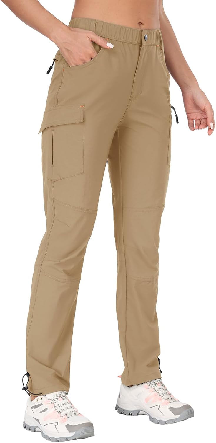 GymBrave Women's Hiking Cargo Pants Quick Dry Outdoor Camping Capris Water Resistant UPF 50 with Zipper Pockets