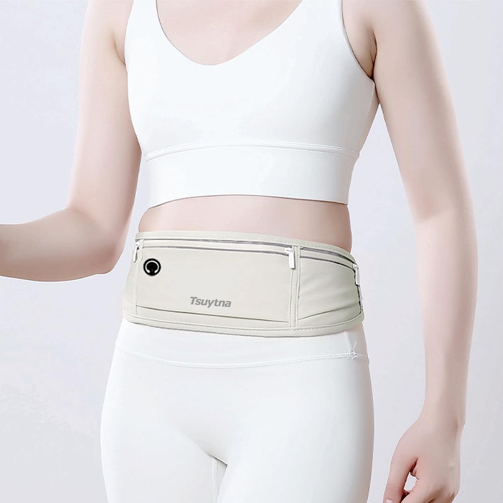 Running Belt for Women & Men - Slim Phone running belt with Water-Resistant Phone Holder, 3 pockets Adjustable Waist Strap, Reflective Safety Design for Running, Hiking, Travel，Fitness (Grey)