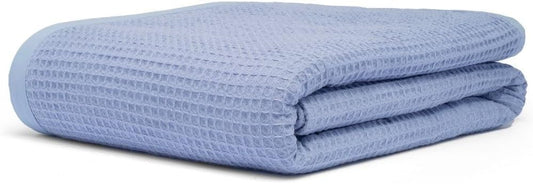 GOTS Certified Organic Cotton Waffle Weave Cozy Throw Blanket for Twin Bed & Couch - 66"X90", Modern Home Decor - Powder Blue