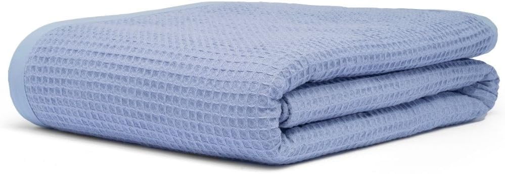 GOTS Certified Organic Cotton Waffle Weave Blanket, King Bed Size,108"X90" Cozy Throw Blanket for Couch, Modern Home Decor, Throw Blankets, Waffle Blanket, Soft Bed Blankets - Powder Blue