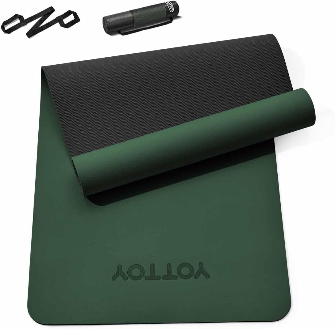 Yoga Mat,Non-Slip TPE Exercise Mat(1/4 Inch) for Pilates, Fitness & Barefoot Workouts, Home Gym Studio with Strap & Bag