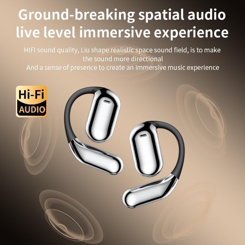 Open Ear Earbuds Intelligent Touch Screen Ultra Comfort Bluetooth 5.4 Headphones Over The Ear Earphones with Ear Hooks IPX7 Waterproof Bone Conduction Earbuds for Running Fitness Sport Workouts,Grey3