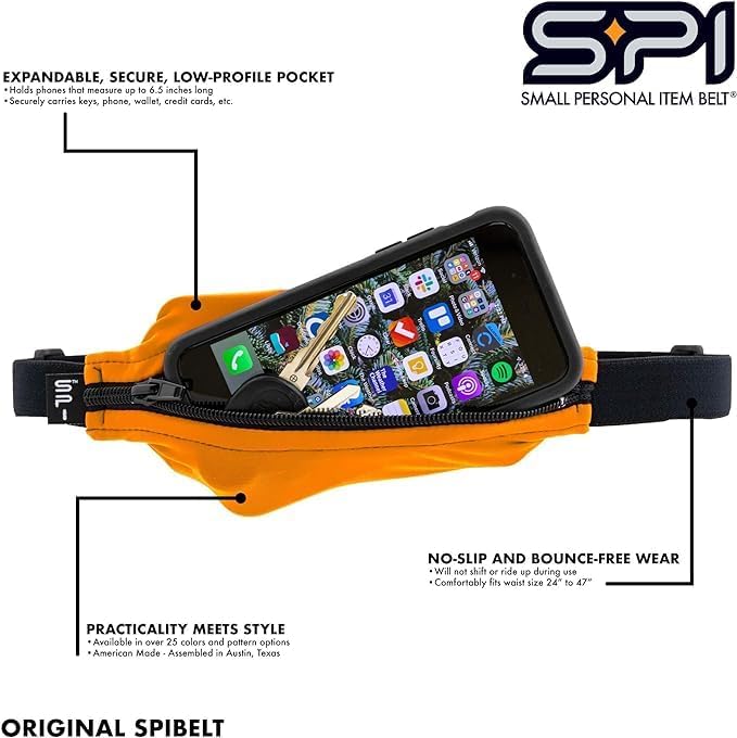 SPIbelt Running Belt for Women Men, Phone Holder for Running, Running Fanny Pack, Running Waist Pack, Adjustable Waist, [Fits All Phones]. Made from Recycled Materials. Blue with Black Zipper