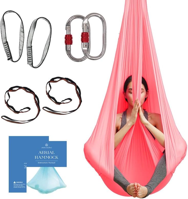 Aerial Silk Yoga Hammock & Swing for Home, Inversion Exercises, Starter Kit for All Levels - Durable with Extension Straps, Carabiners, and Pose Guide