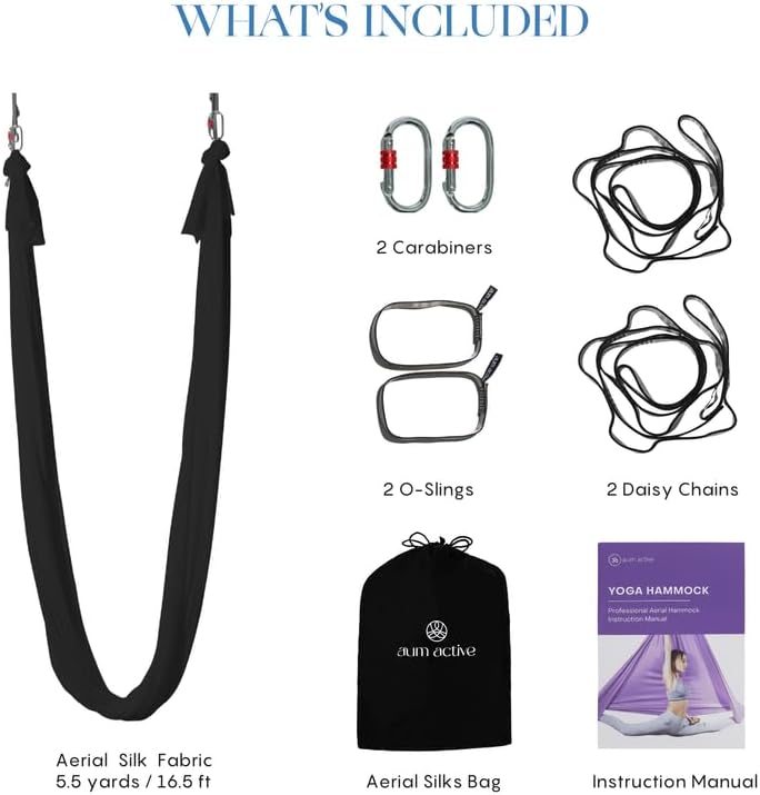 Aerial Silk Yoga Hammock & Swing for Home, Inversion Exercises, Starter Kit for All Levels - Durable with Extension Straps, Carabiners, and Pose Guide