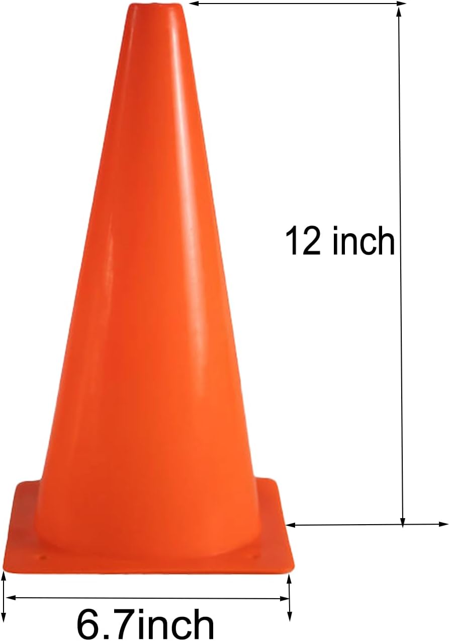 12 Inch Traffic Training Cones, 12 Pack Cones Sports Training Agility Plastic Safety Parking Cones, Agility Field Marker Cones for Soccer Basketball Football, Outdoor Sport Activity