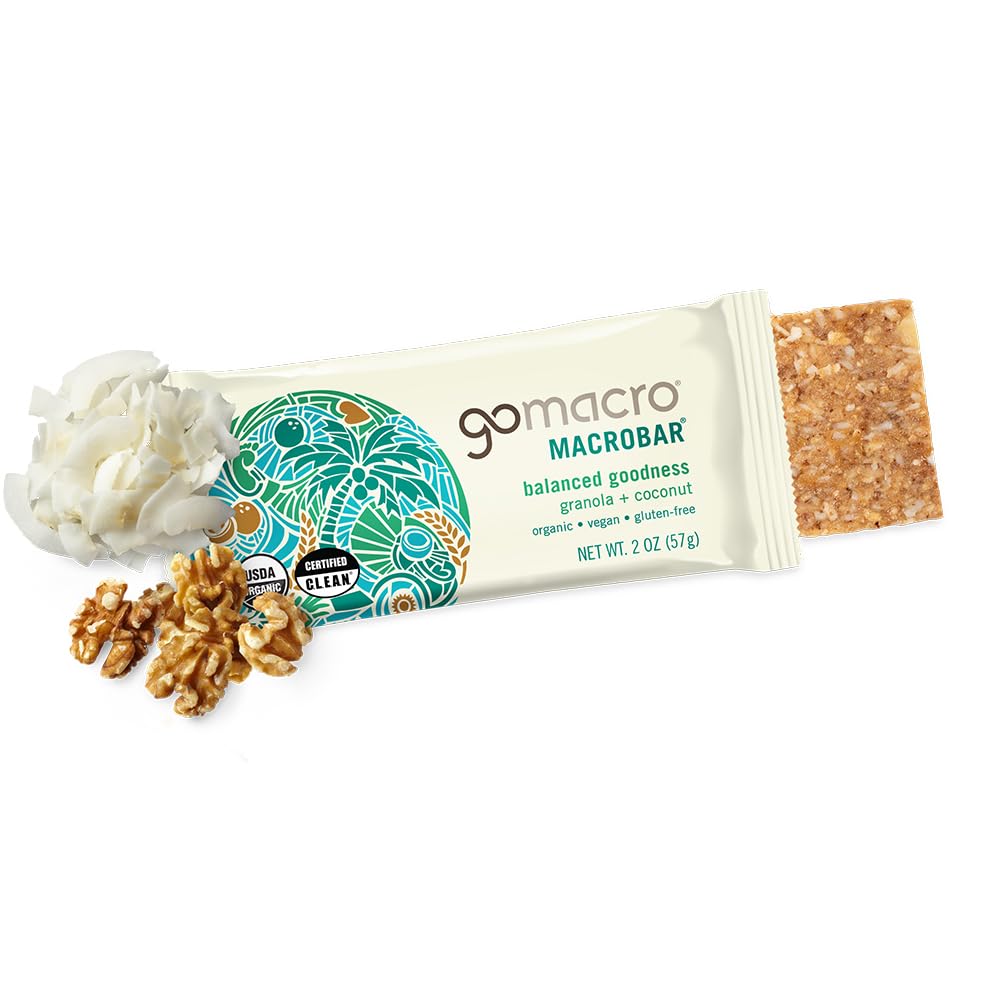 GoMacro MacroBar Organic Vegan Snack Bars - Granola + Coconut (2.0 Ounce Bars, 12 Count)
