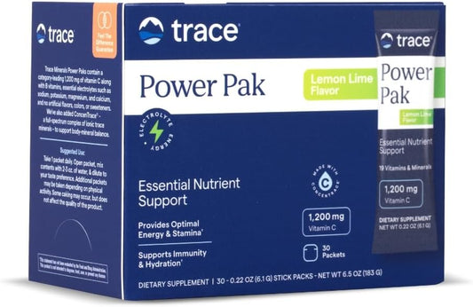 Trace Minerals Power Pak - Daily Health Support Supplement with Vitamins & Minerals - Power Packet Aids Immune Health & Hydration - Mix Powder Supports Bodily Functions - Lemon Lime (30 Servings)