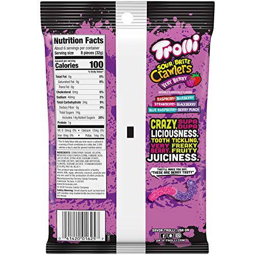 Trolli Sour Brite Crawlers Candy, Very Berry Flavored Sour Gummy Worms, 7.2 Ounce (Pack of 4)