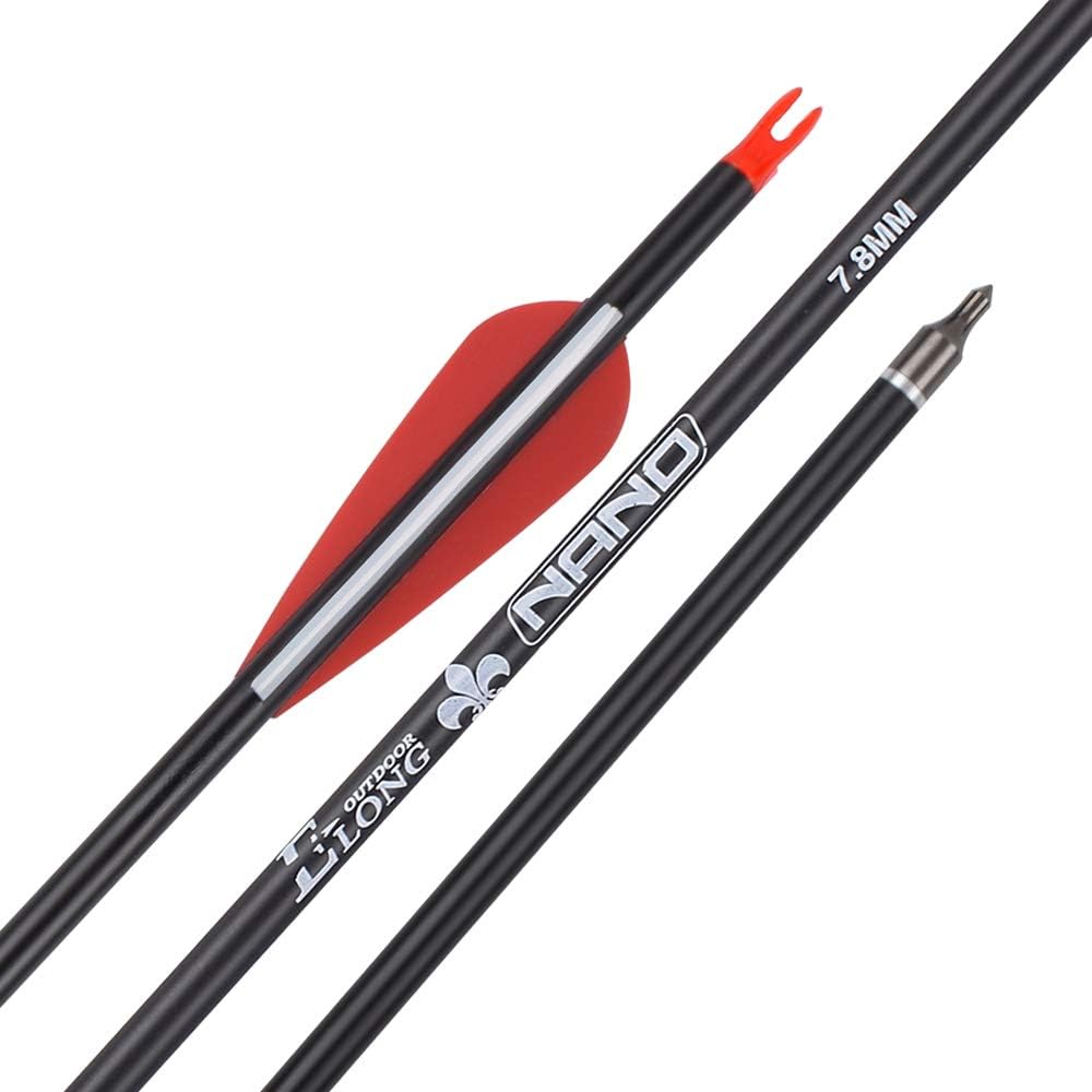 YLS Archery 26/28/30Inch Carbon Arrow Practice Hunting Arrows with100 Grain Removable Tips for Compound & Recurve Bow(Pack of 12)