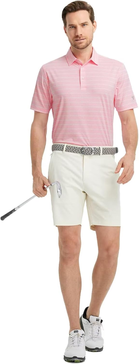 M MAELREG Golf Shirts for Men Short Sleeve Dry Fit Casual Striped Performance Moisture Wicking Collared Mens Polo Shirts