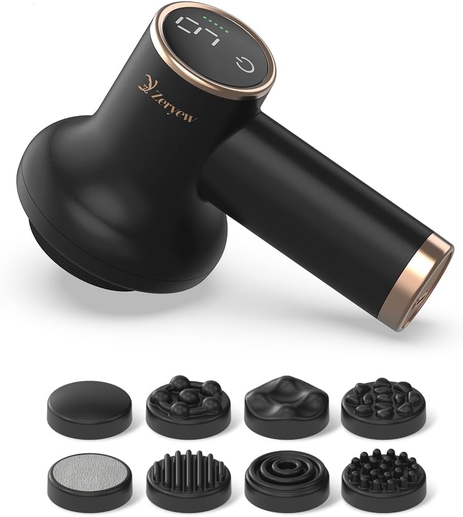 Cordless Cellulite Massager, Handheld Lymphatic Drainage Tool, Mini Body Sculpting Machine with 9 Speeds and 8 Massage Heads, Lymphatic Drainage Massage Tool for Legs Butt Belly Fat