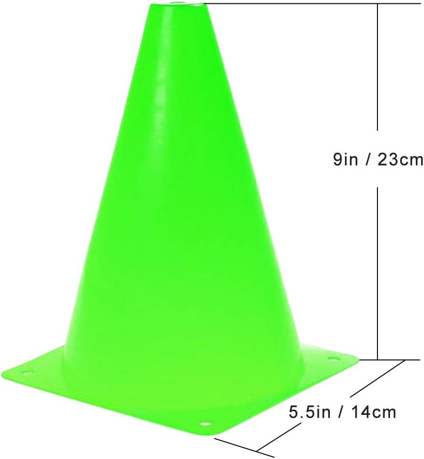 9 Inch Plastic Training Traffic Cones, Sport Cones, Agility Field Marker Cones for Soccer Basketball Football Drills Training, Outdoor Activity or Events - (Set of 10, 12, 15 or 24, 4 Colors)