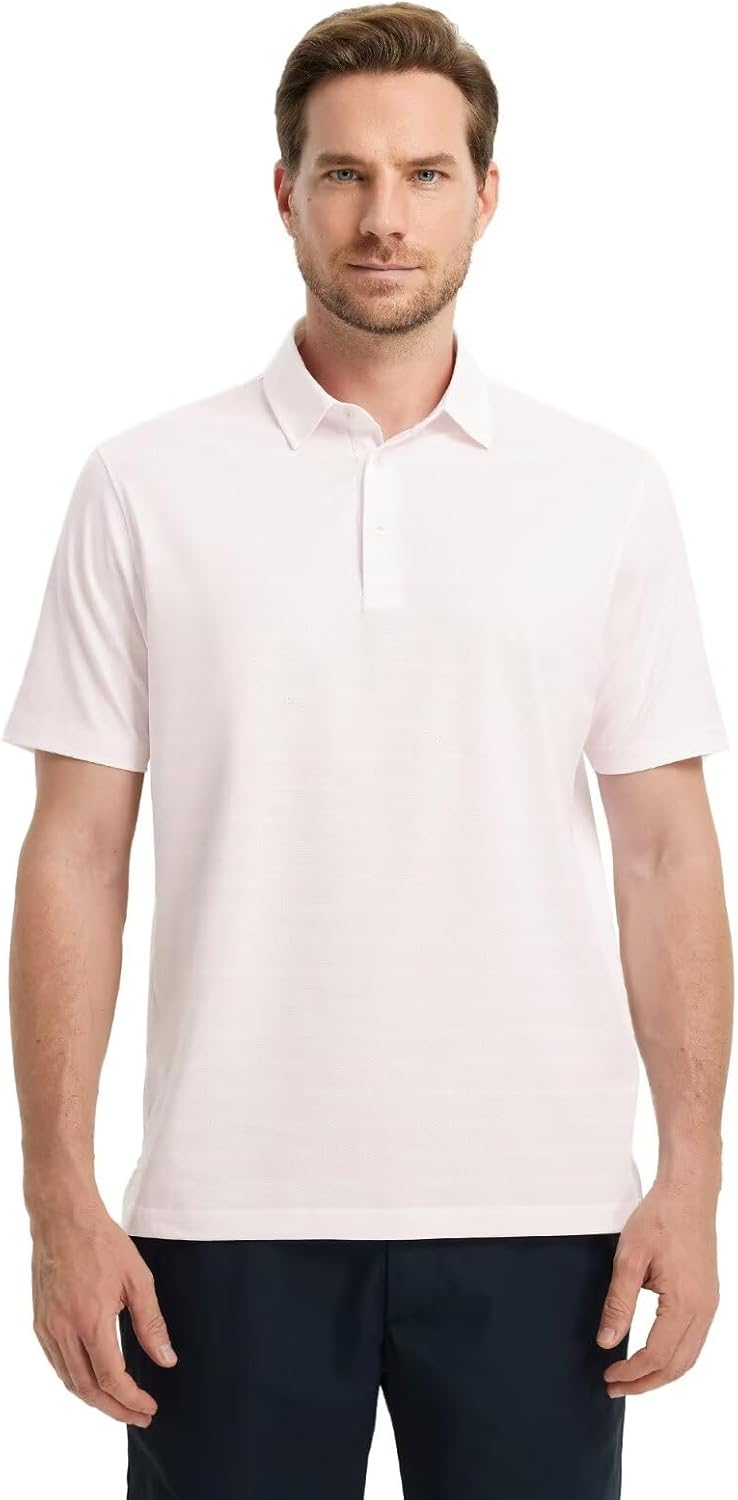 M MAELREG Golf Shirts for Men Short Sleeve Dry Fit Casual Striped Performance Moisture Wicking Collared Mens Polo Shirts