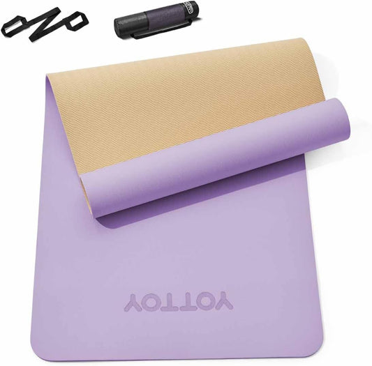 Yoga Mat,Non-Slip TPE Exercise Mat(1/4 Inch) for Pilates, Fitness & Barefoot Workouts, Home Gym Studio with Strap & Bag