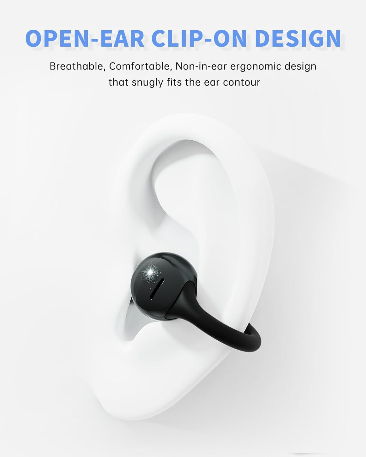 Open Ear Earbuds, Clip-On Earbuds Wireless Bluetooth, Ear Clip Bluetooth Headphones, Lightweight Comfort, Ergonomic Secure Fit for Small Ears, Ultra Open Audio, Waterproof, 40H Playtime