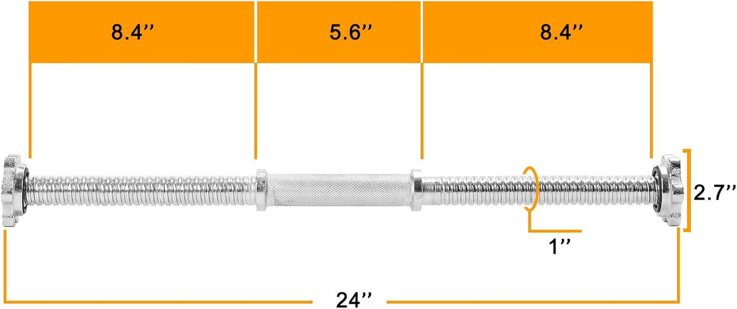 Threaded Dumbbell Rubber/Chrome Handles 1 Inch Pair, Adjustable Dumbbell Bar Handles, Fits Standard Weight Plates with 1” Diameter, for Gym Workouts, Exercise, Weightlifting, Sold in Pair